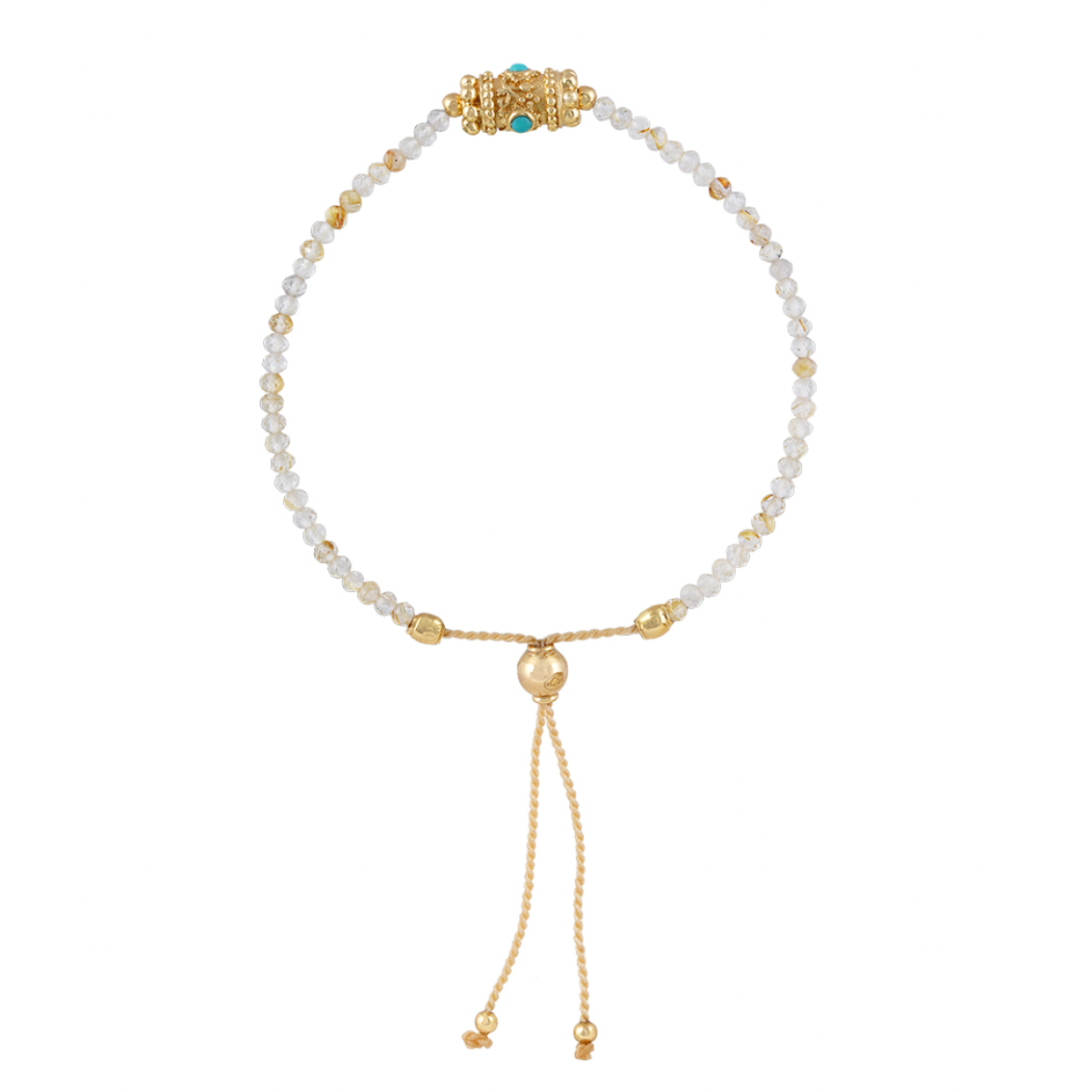 Bracelet Rakhi Yuvy 3 Rutile Doré Turquoise - Dorothée Sausset