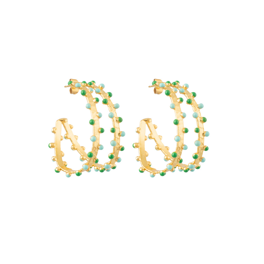 Boucles d'oreilles Gipsy 2 anneaux vert et turquoise - Sylvia Toledano