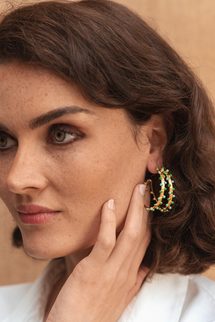 Boucles d'oreilles Gipsy 2 anneaux vert et turquoise - Sylvia Toledano