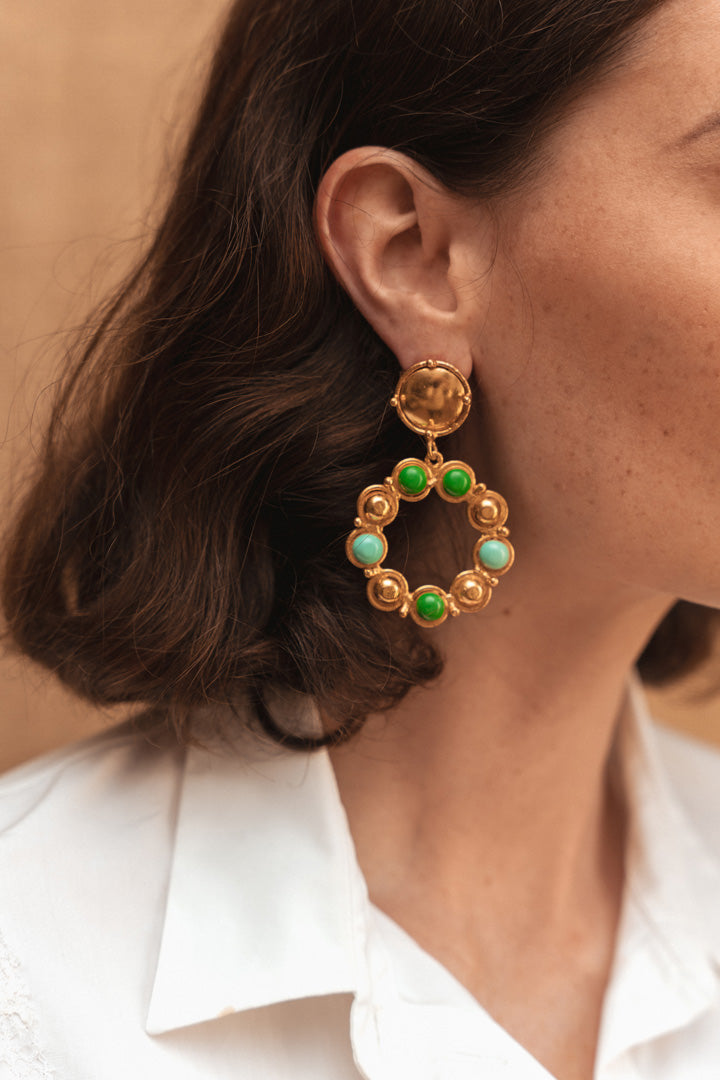 Boucles d'oreilles Flower Candies Vert et Turquoise - Sylvia Toledano