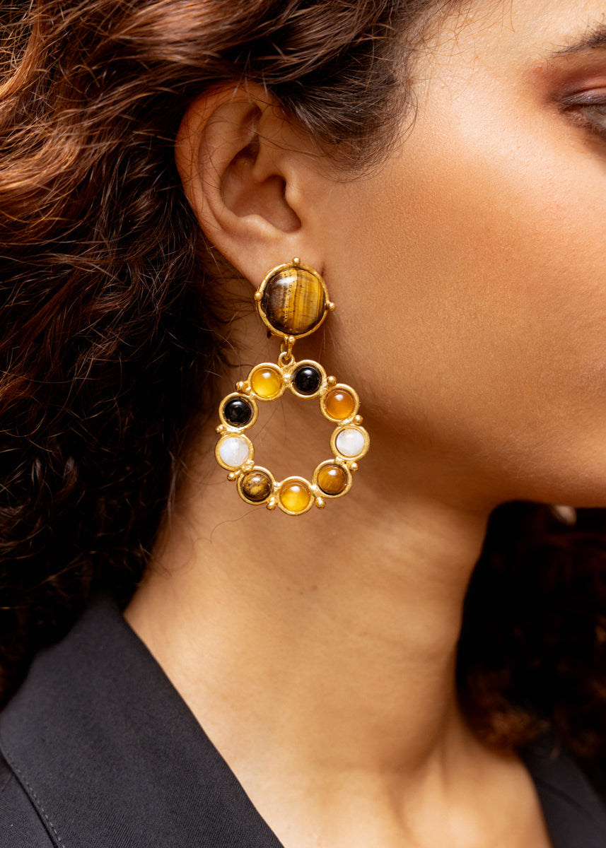 Boucles d'oreilles Flower Candies Oeil de Tigre - Sylvia Toledano