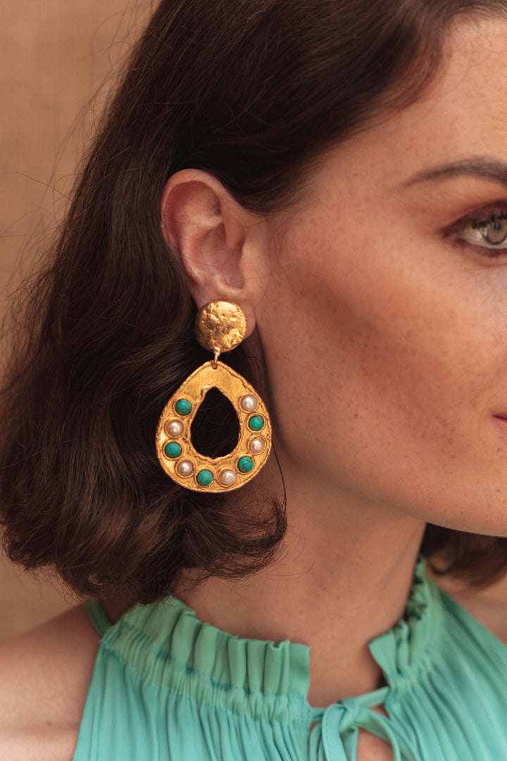Boucles d'oreilles Thalita Perle et Turquoise - Sylvia Toledano