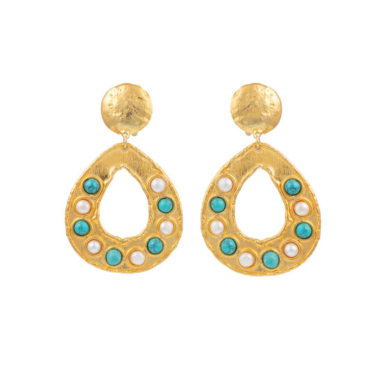 Boucles d'oreilles Thalita Perle et Turquoise - Sylvia Toledano