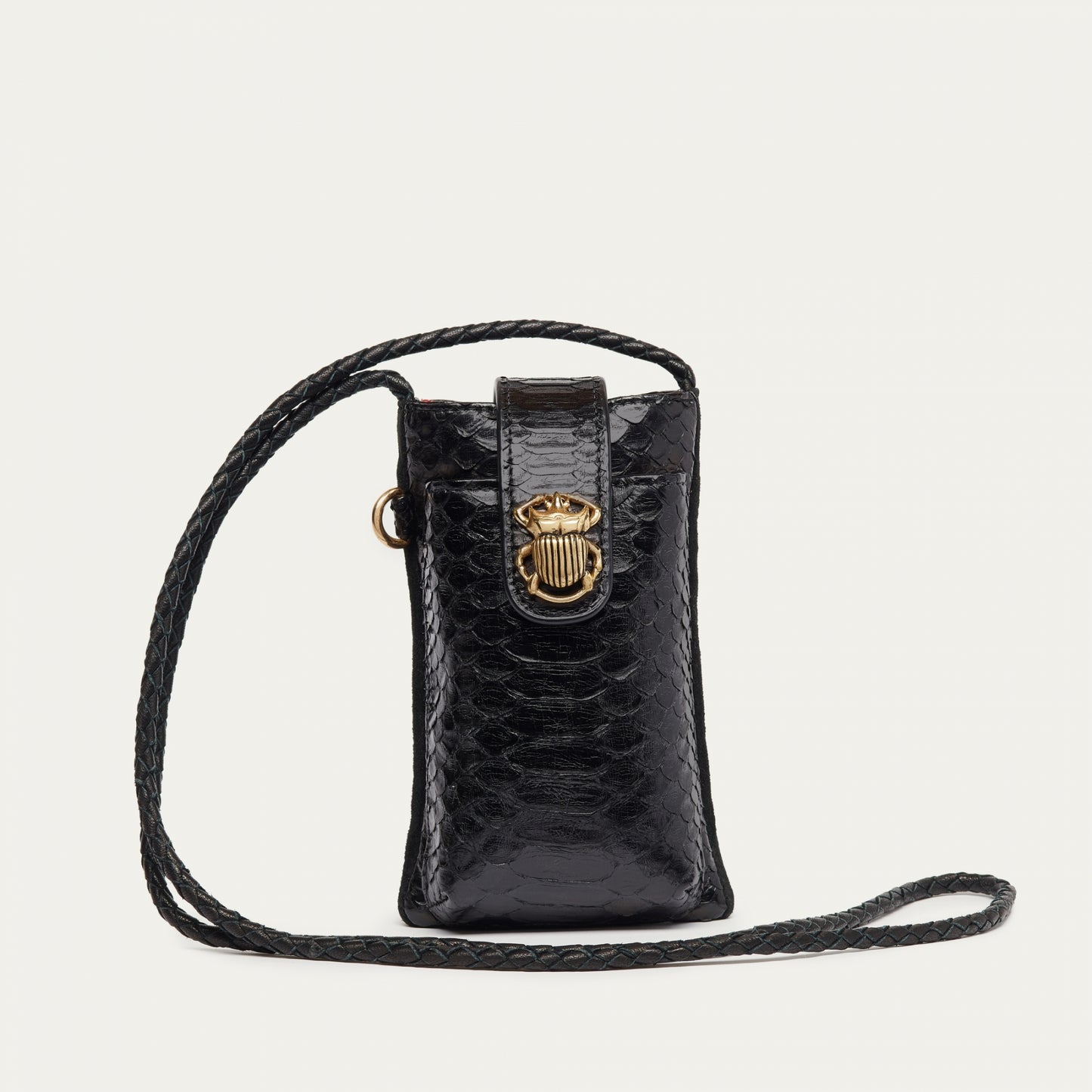 Etui Téléphone Double Marcus Python Noir - Claris Virot
