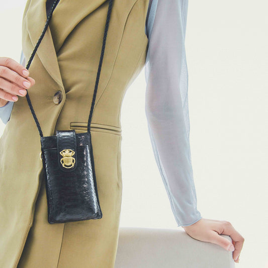 Etui Téléphone Double Marcus Python Noir - Claris Virot