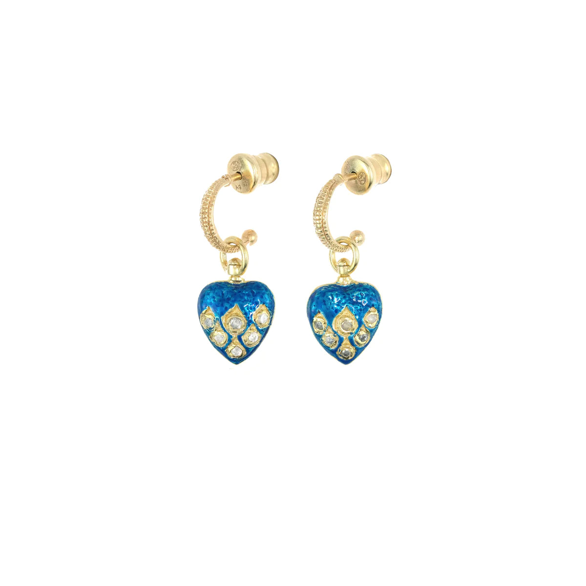 Boucles d'oreilles Gold Coeurs Bleus - Marie Laure Chamorel