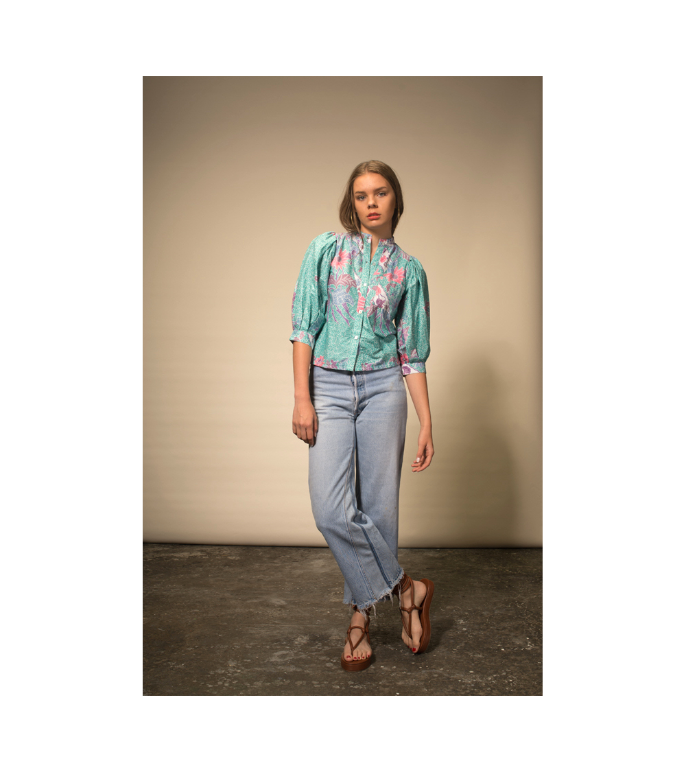 Blouse Verte Imprimée Fleur - V De Vinster
