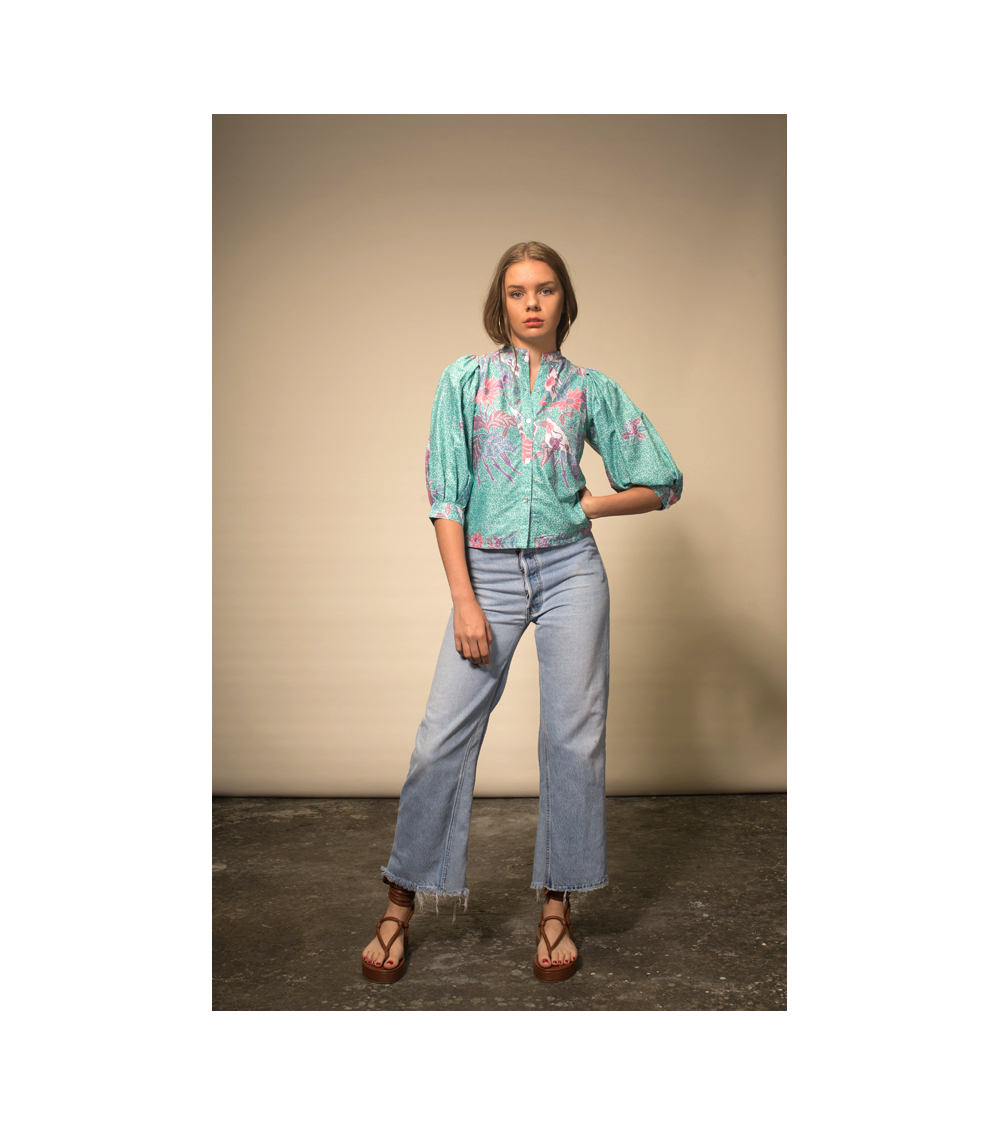 Blouse Verte Imprimée Fleur - V De Vinster