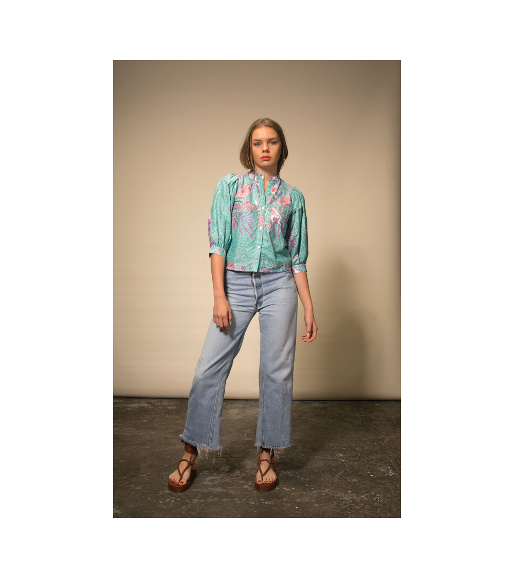 Blouse Verte Imprimée Fleur - V De Vinster