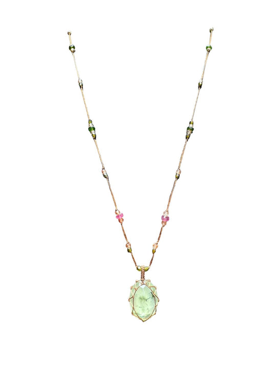 Collier tibétain court Prehnite Rutile  - Sharing