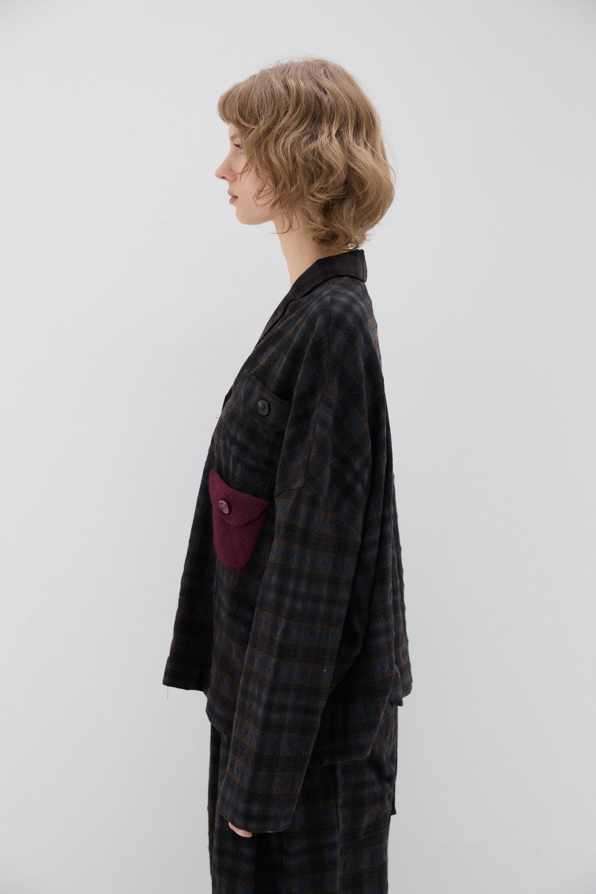 Veste Carreaux Boutons Double Poche Asymétrique - Phisique du Role