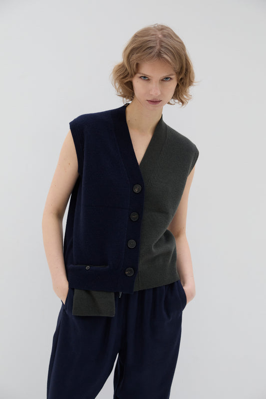 Cardigan Bicolore Navy/Dark Green - Phisique du Role