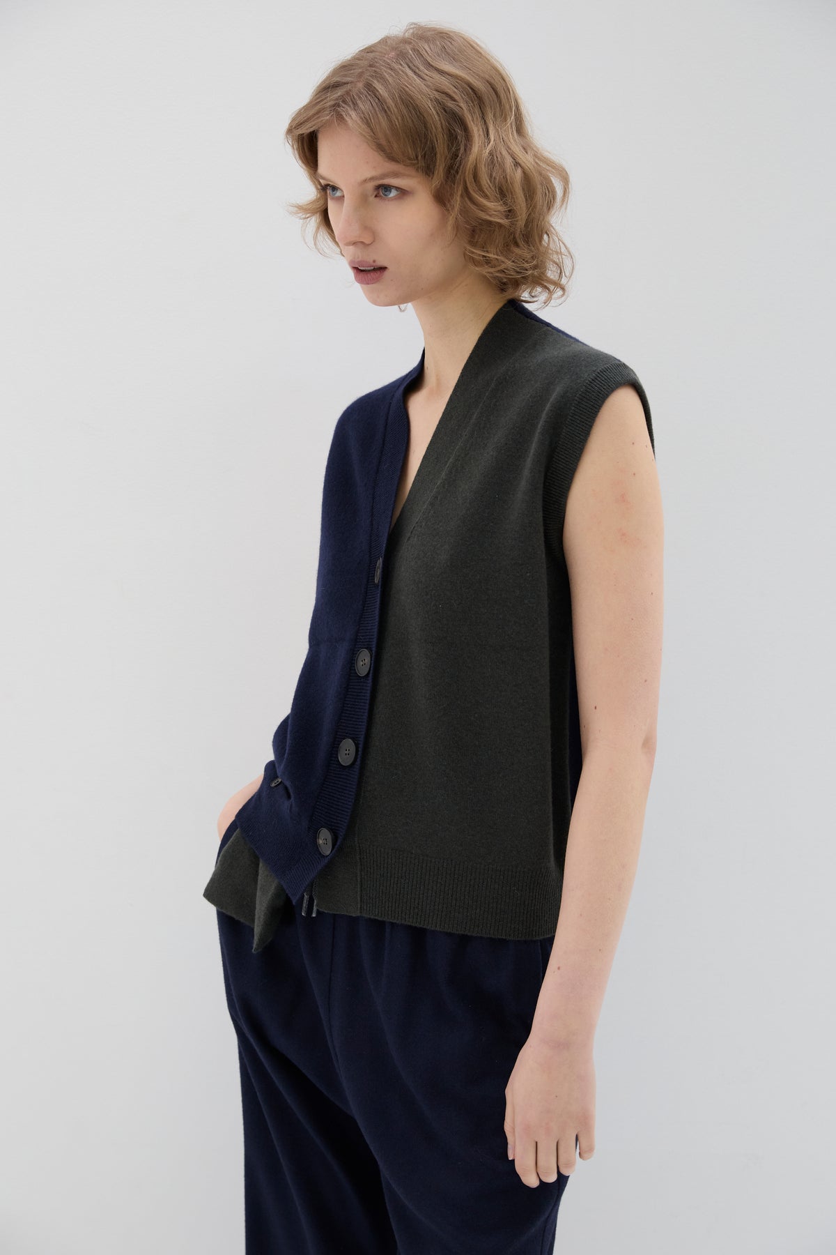 Cardigan Sans Manches Navy/Dark Green - Phisique du Role