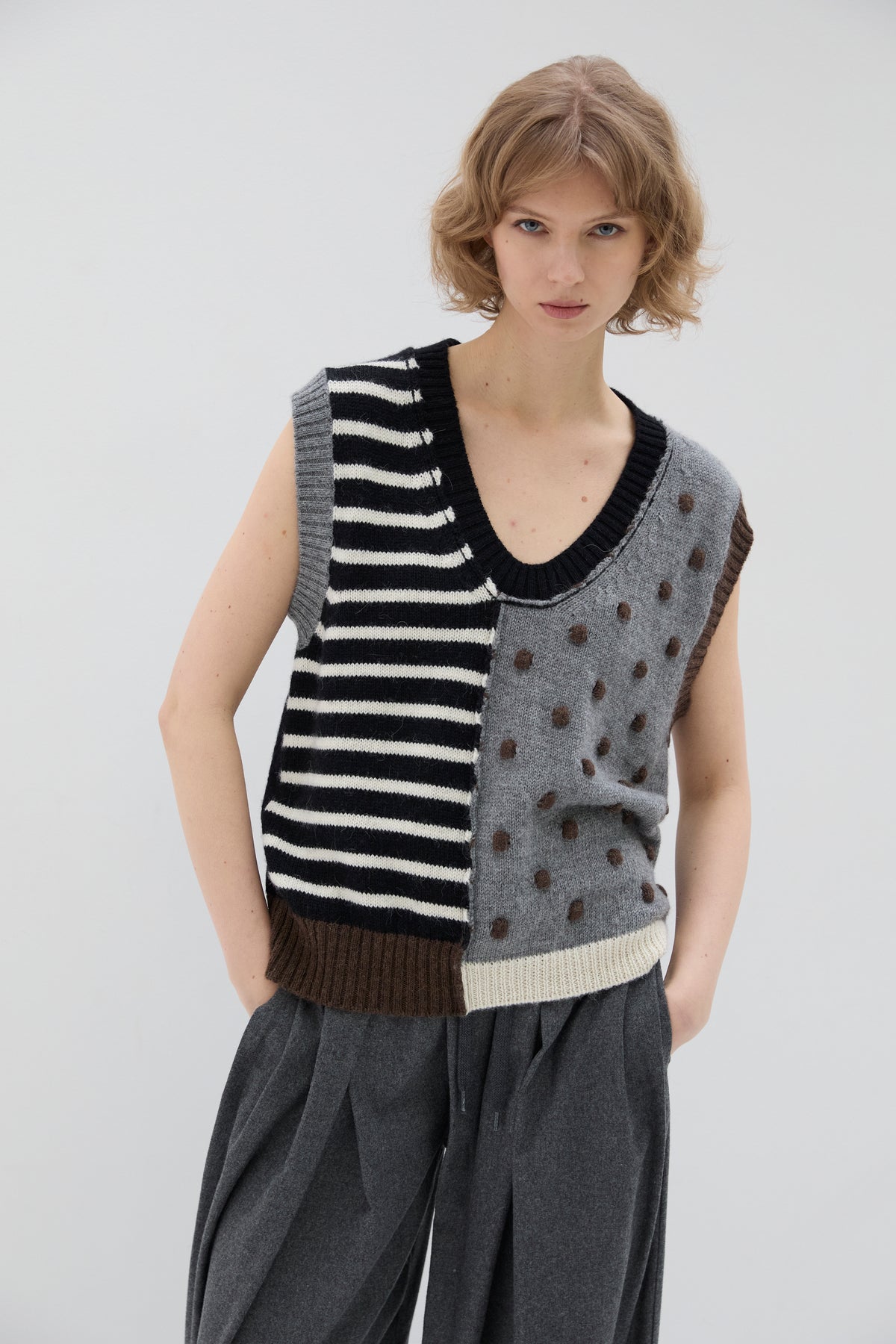 Pull Sans Manches Pois et Rayures Anthracite - Phisique du Role