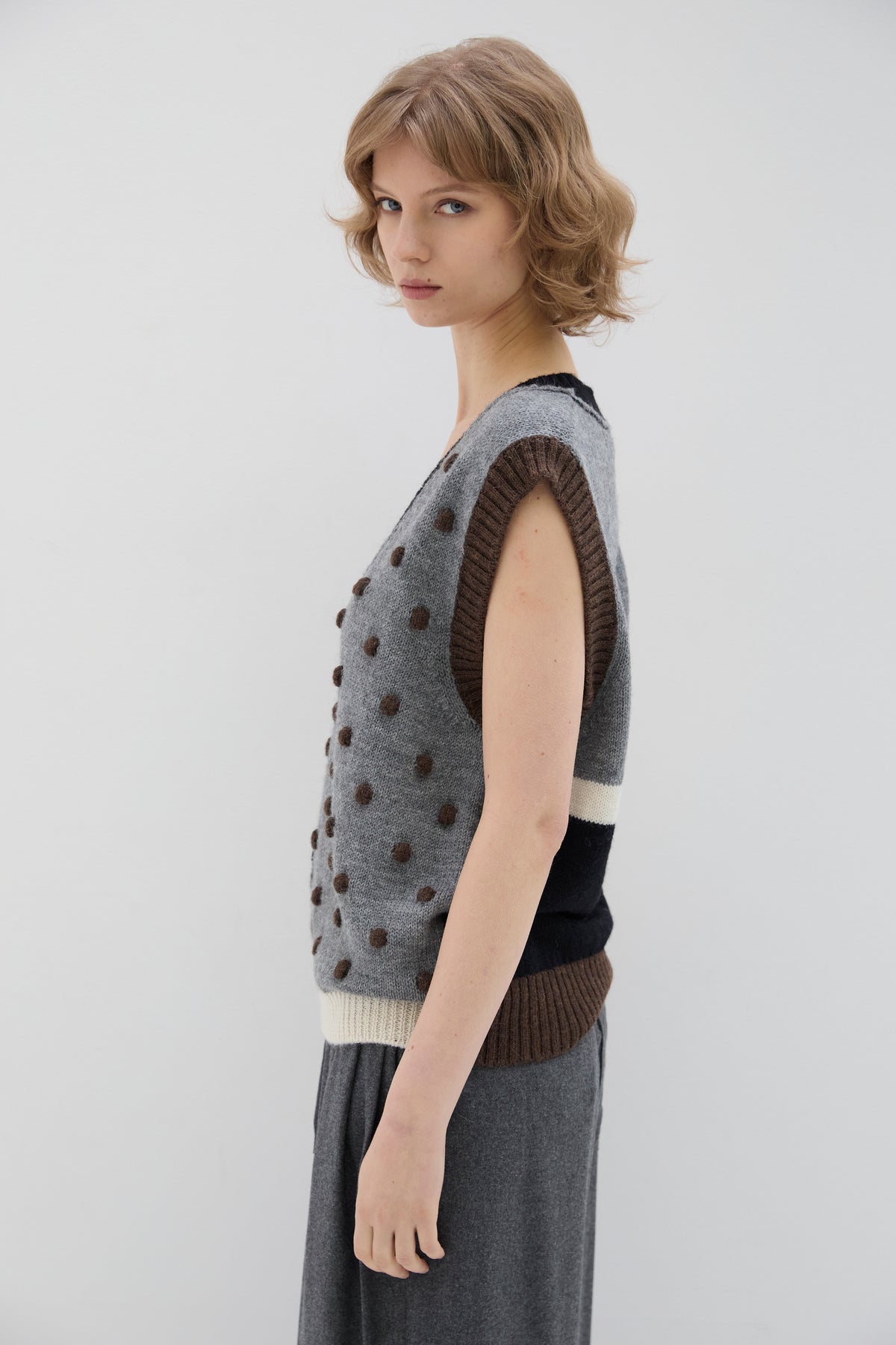 Pull Sans Manches Pois et Rayures Anthracite - Phisique du Role