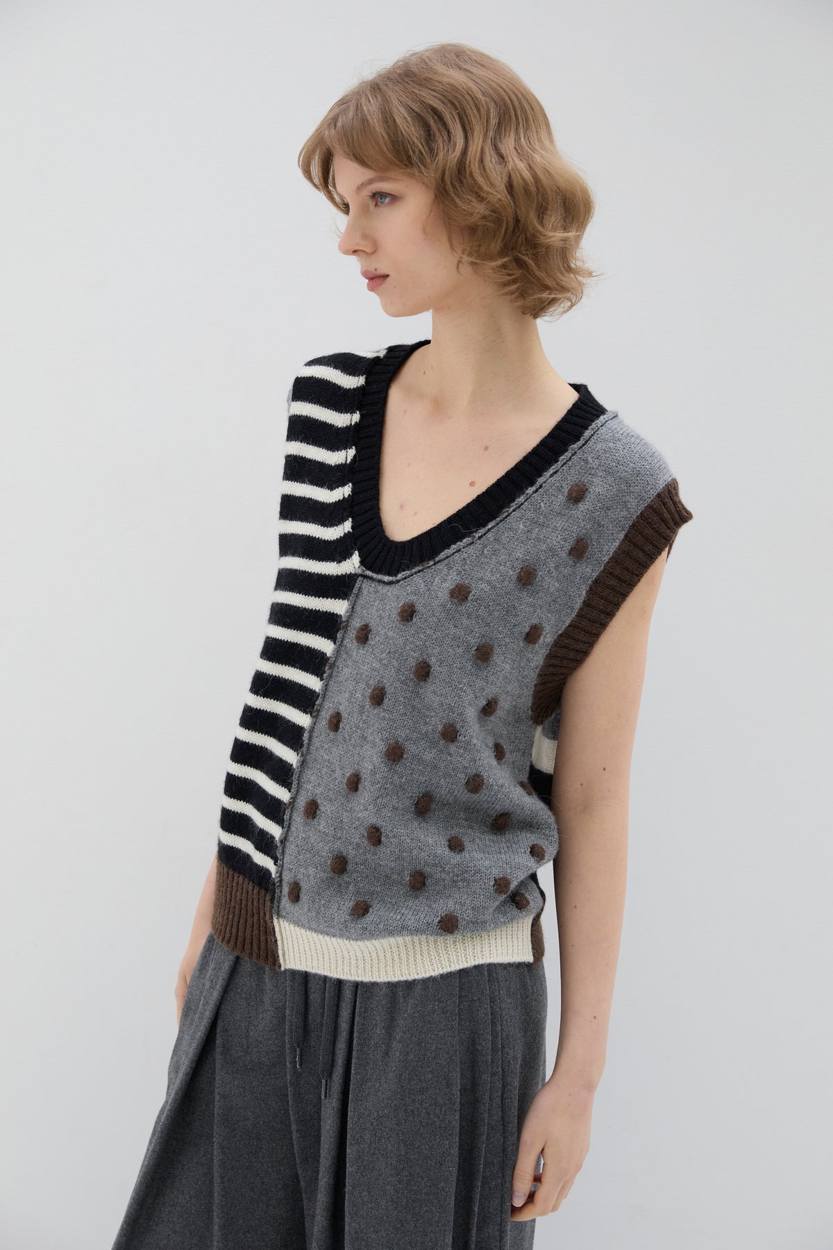 Pull Sans Manches Pois et Rayures Anthracite - Phisique du Role