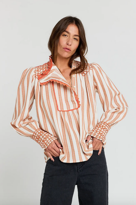 Blouse brodée rayée Confident - V de Vinster