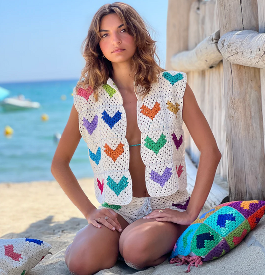 Bolero Mon Coeur Ecru - Rose Carmine