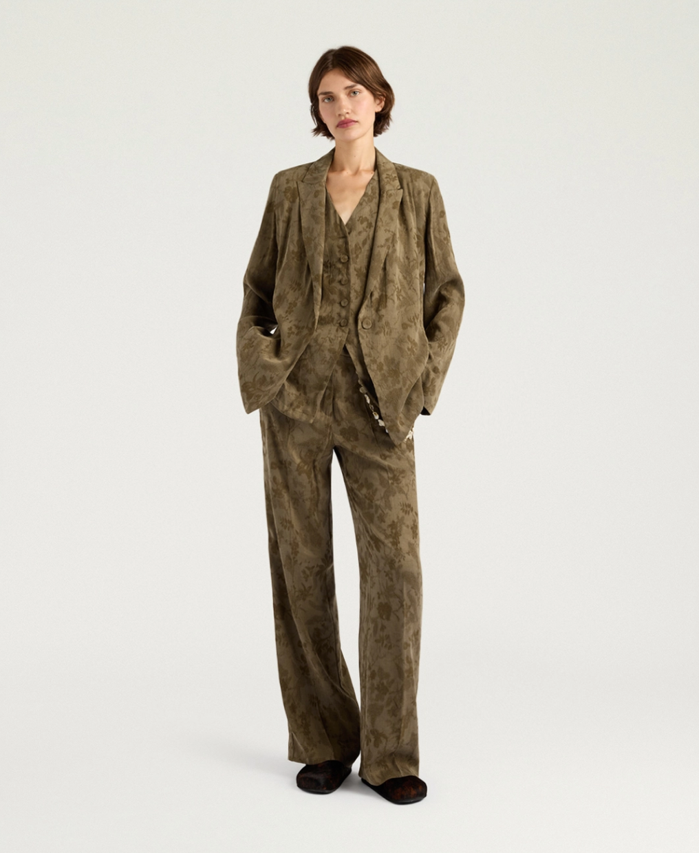 Veste Mayfair Cupro Jacquard Verde Militare - Momoni