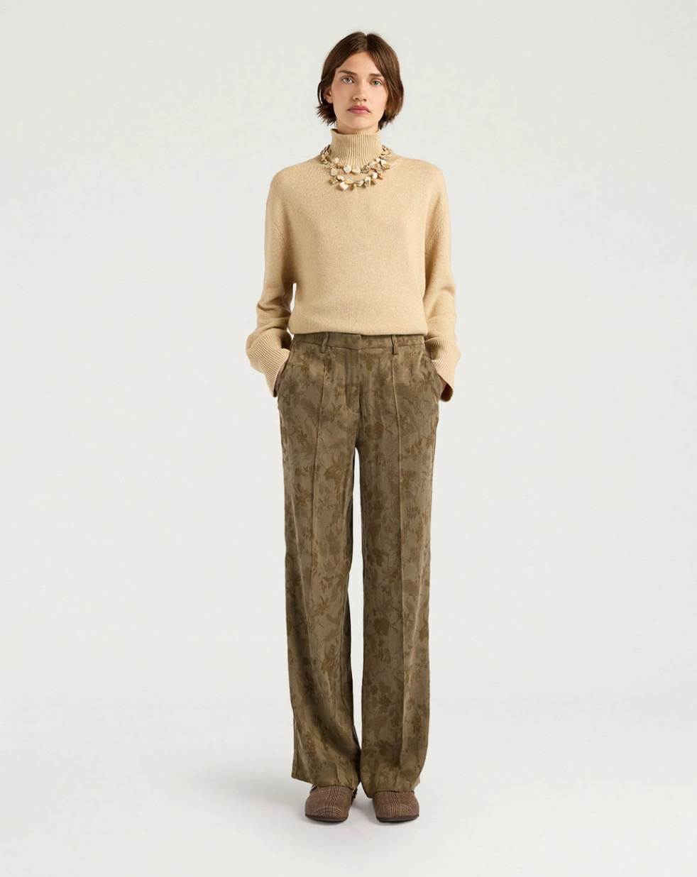 Pantalon Milton Cupro Jacquard Vert Militare - Momoni