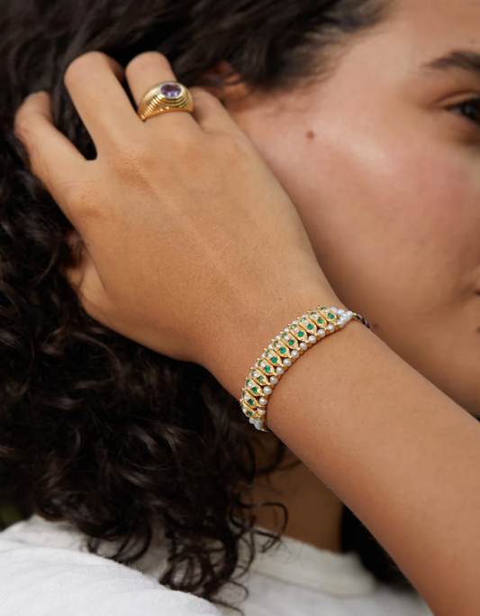 Bracelet Maharani Onyx Vert et Perles - Dorothée Sausset