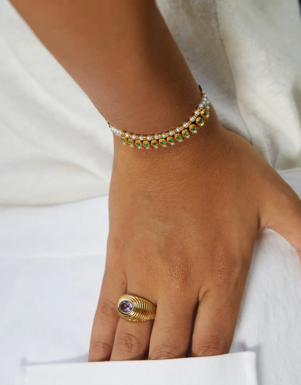 Bracelet Maharani Onyx Vert et Perles - Dorothée Sausset