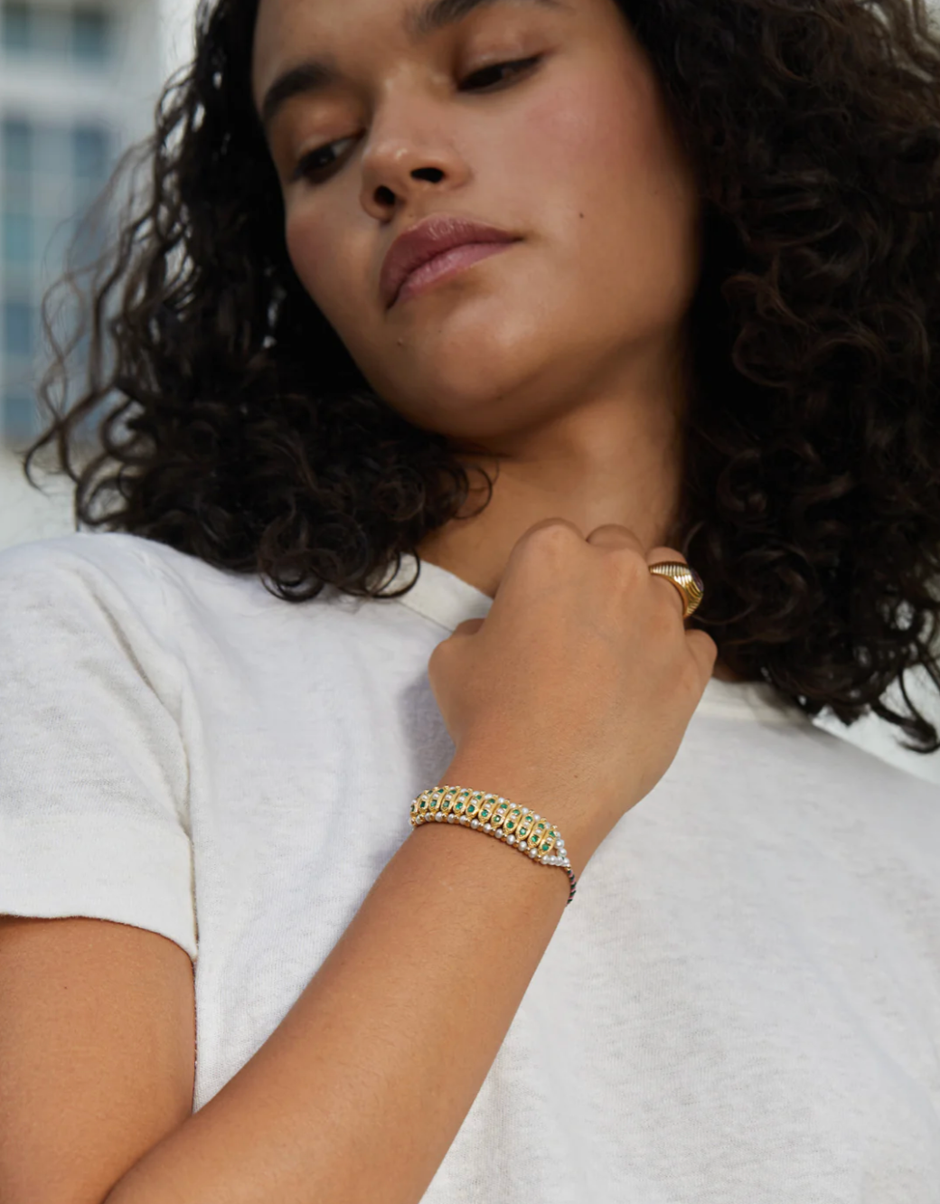 Bracelet Maharani Onyx Vert et Perles - Dorothée Sausset