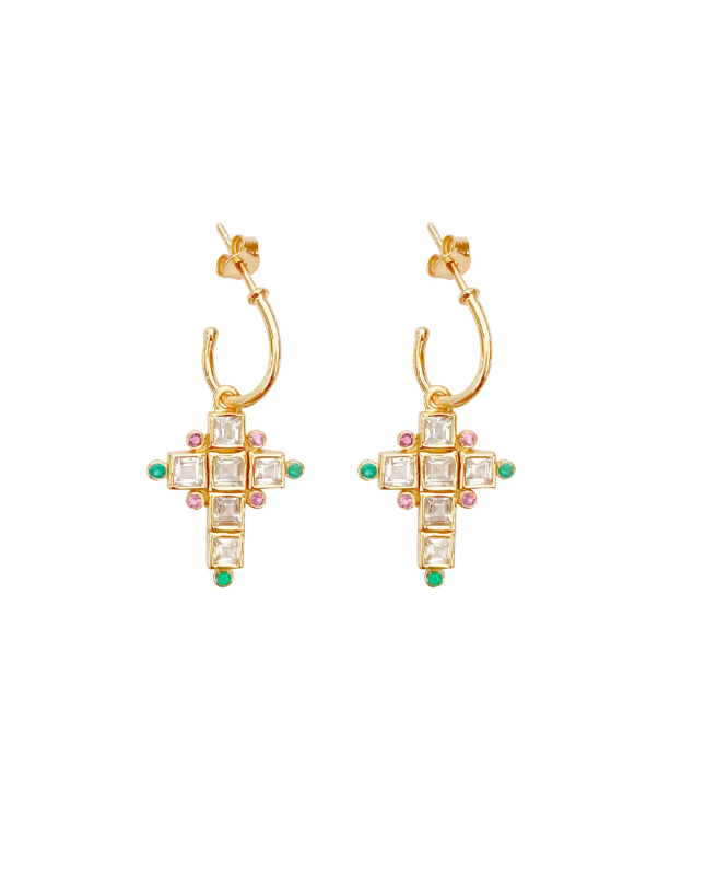 Boucles d'Oreille Santa Cruz Onyx Vert/Tourmaline Rose - Dorothée Sausset