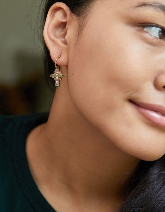 Boucles d'Oreille Santa Cruz Onyx Vert/Tourmaline Rose - Dorothée Sausset