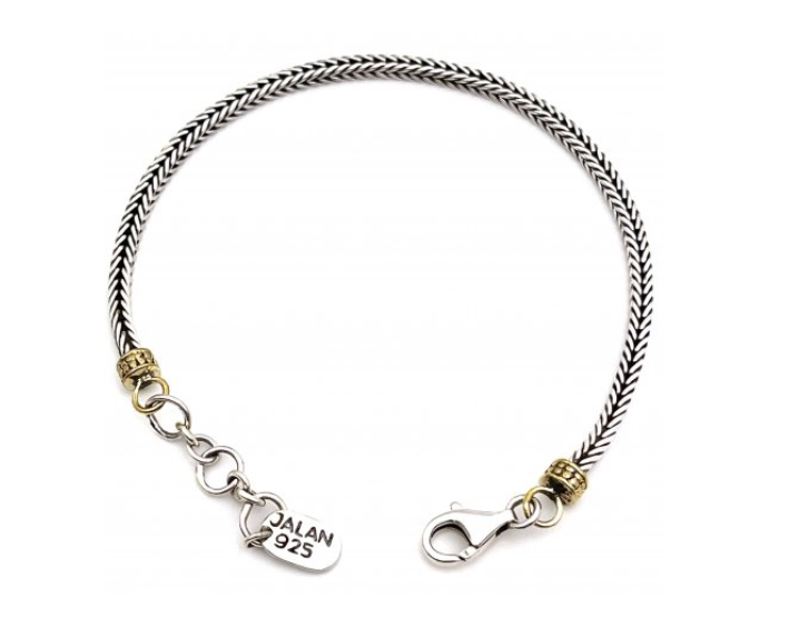 Bracelet Argent et Laiton Maille Serpent Carrée - Jalan Jalan