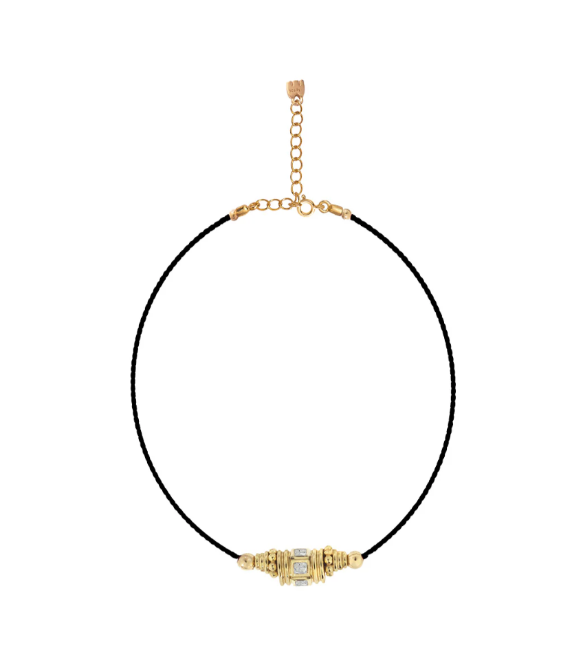 Choker Rakhi 2 Fil Noir Topaze Blanche - Dorothée Sausset