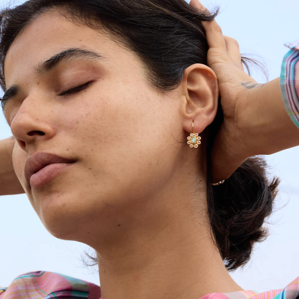 Boucles d'Oreilles 9 Planètes Labradorite/Tourmaline Rose - Dorothée Sausset