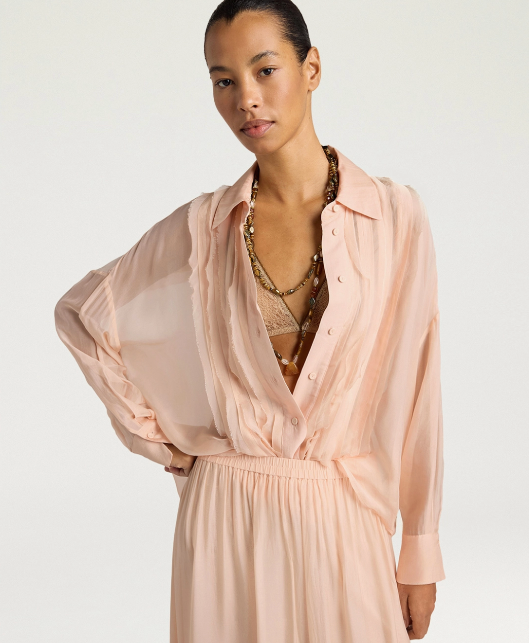 Chemisier Lucia Mousseline Poudre - Momoni