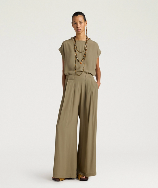 Pantalon Aspen Soie Vert Sage - Momoni