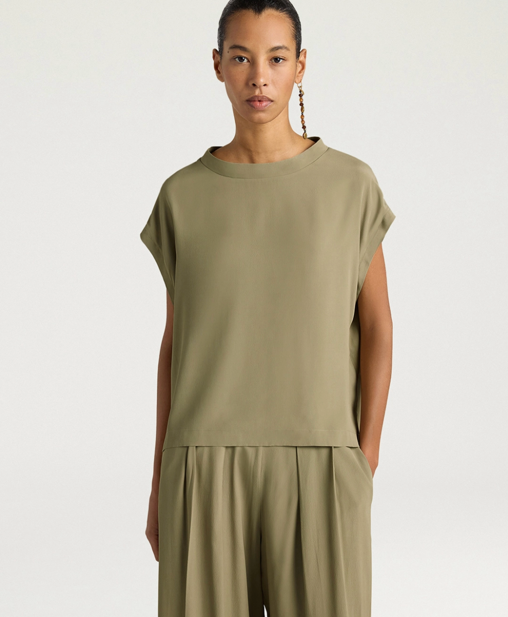 Blouse Curacao Soie Vert Sage - Momoni