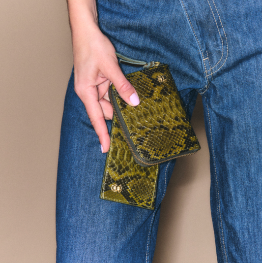 Portefeuille Python Mini Bob Dark Kaki - Claris Virot