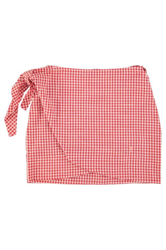Short Wrap Skirt Red & Ecru Checkered