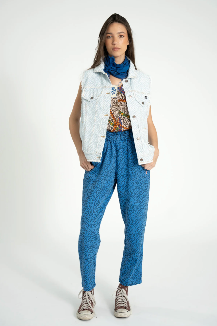 Pantalon Imprimé Animal Bleu