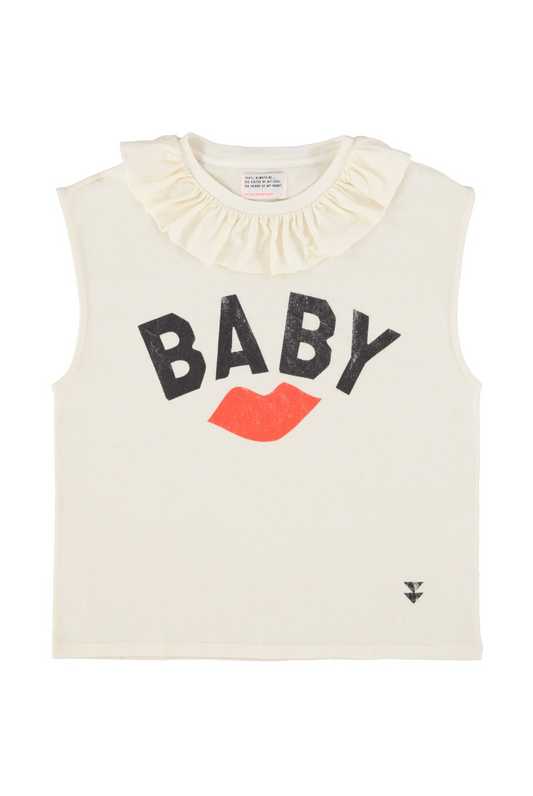 Sleeveless T-Shirt W/ Collar Red Lip Print - Sisters Department