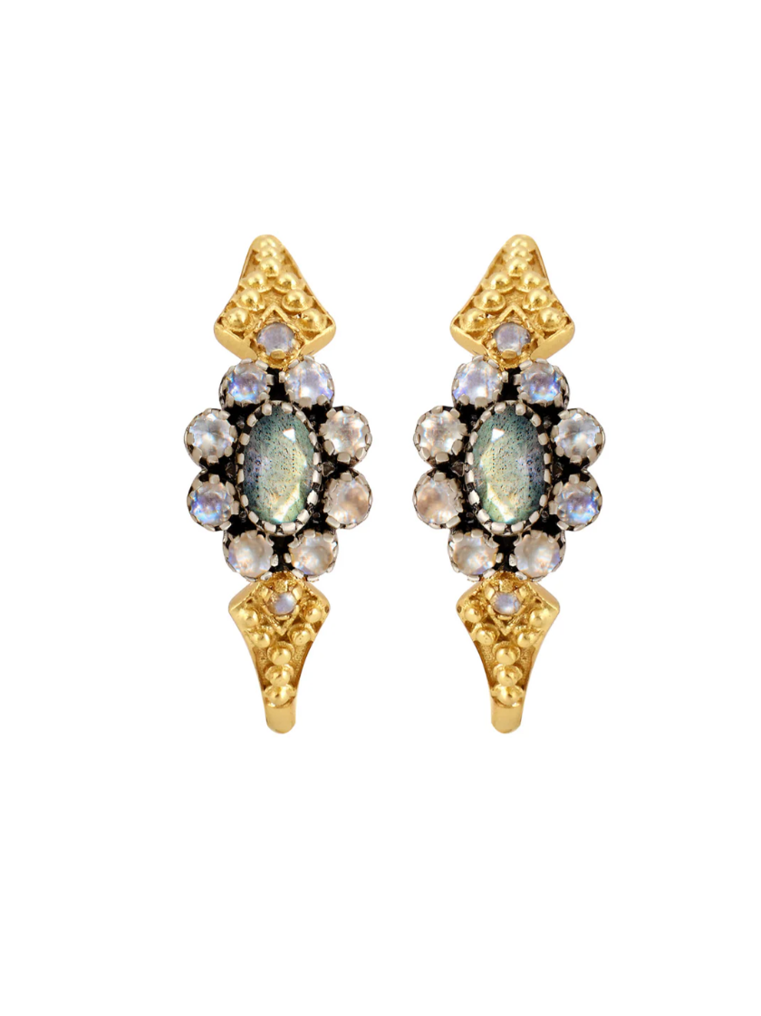 Boucles d'Oreilles Anne Labradorite et Pierre de Lune - Dorothée Sausset