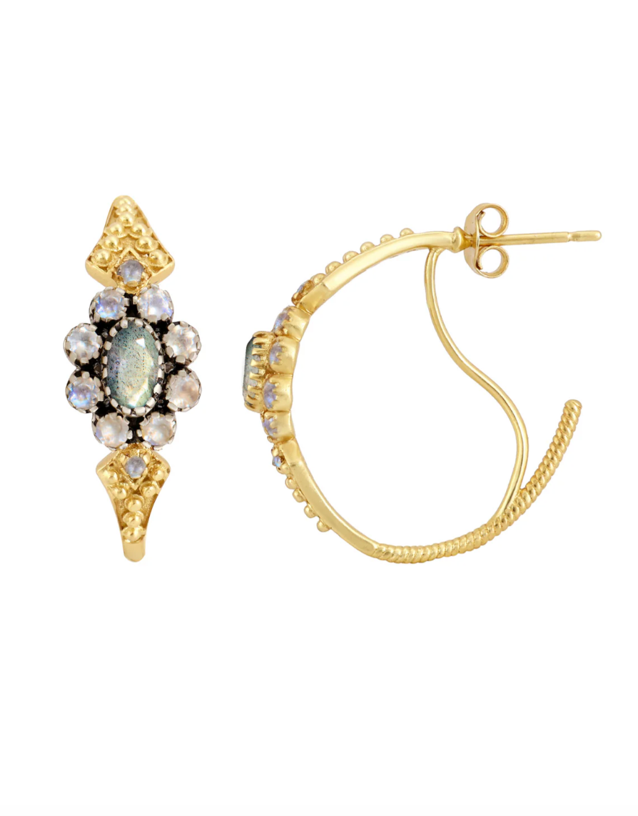 Boucles d'Oreilles Anne Labradorite et Pierre de Lune - Dorothée Sausset