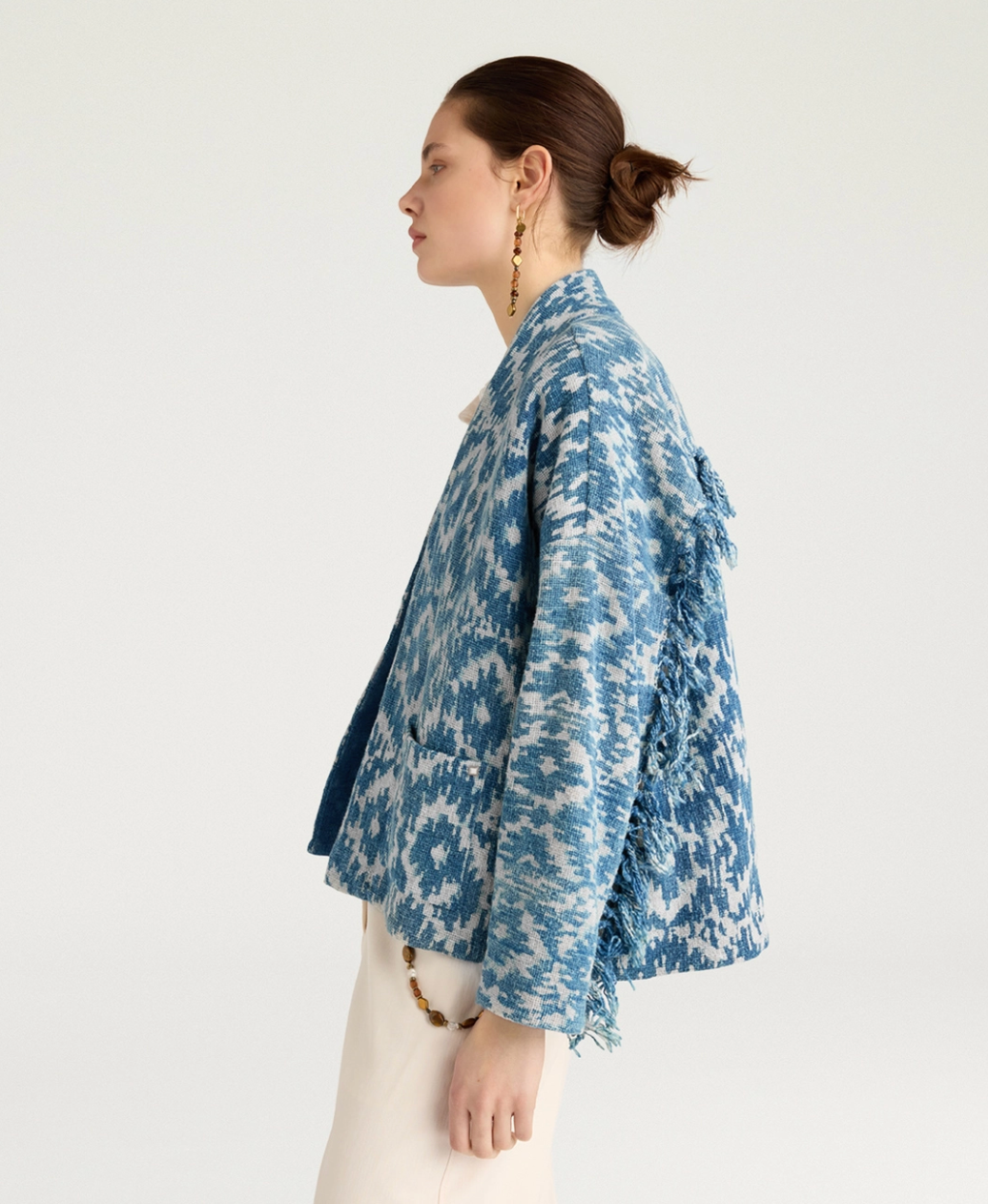 Veste Ara Imprimé Indigo Bleu/Crème - Momoni