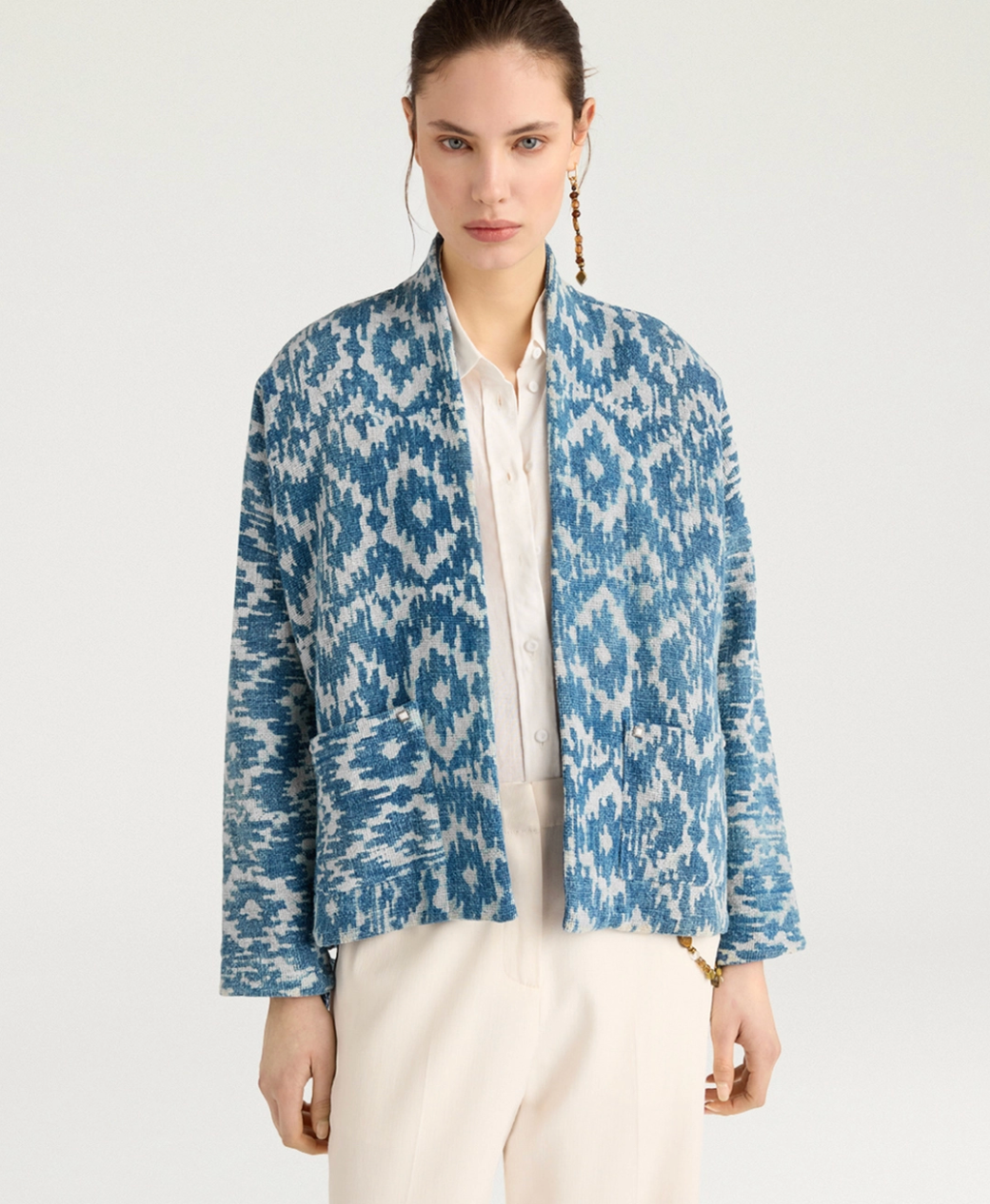 Veste Ara Imprimé Indigo Bleu/Crème - Momoni
