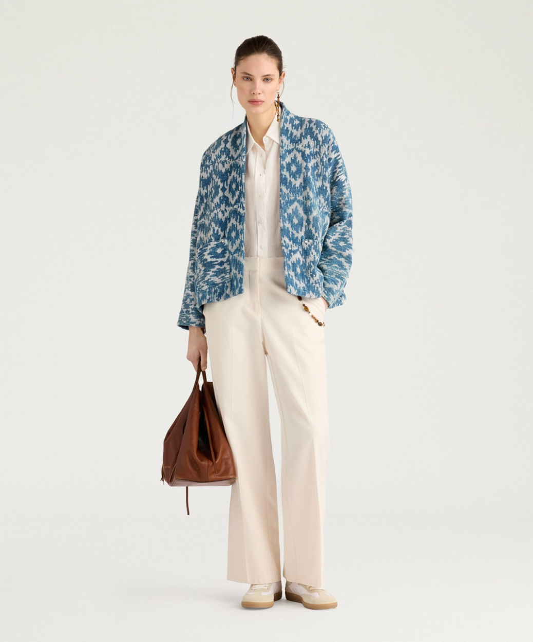 Veste Ara Imprimé Indigo Bleu/Crème - Momoni