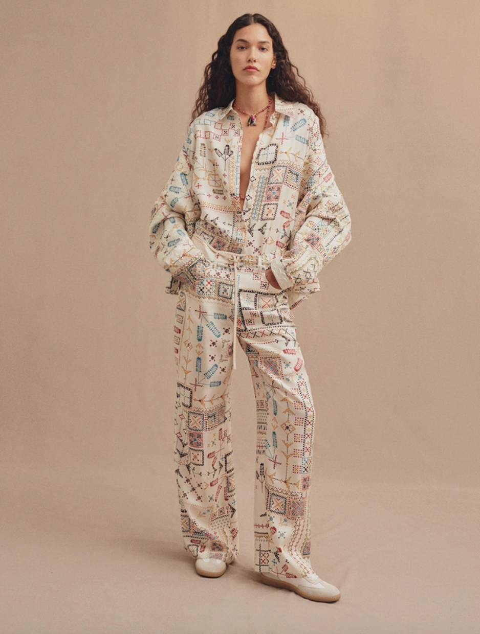 Pantalon Ortiz Imprimé Multicolore Crème - Momoni