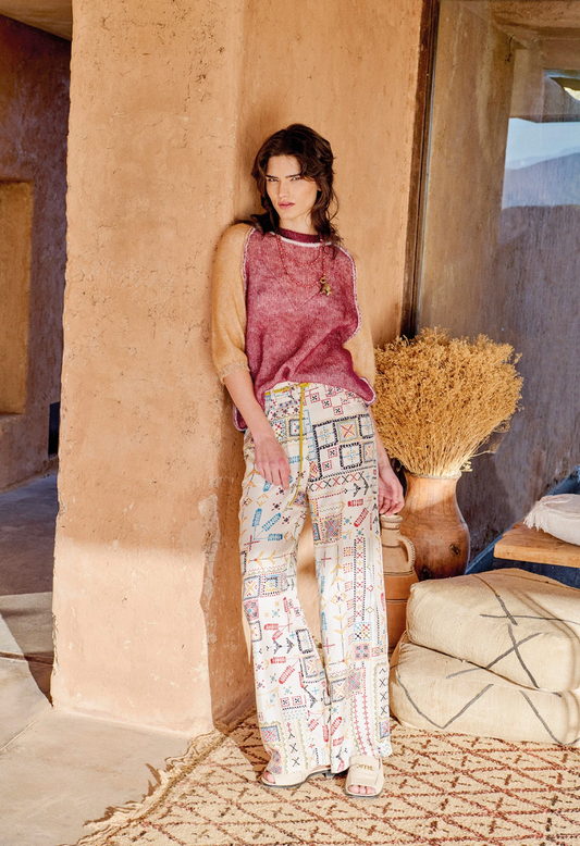 Pantalon Ortiz Imprimé Multicolore Crème - Momoni
