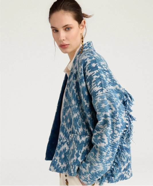 Veste Ara Imprimé Indigo Bleu/Crème - Momoni
