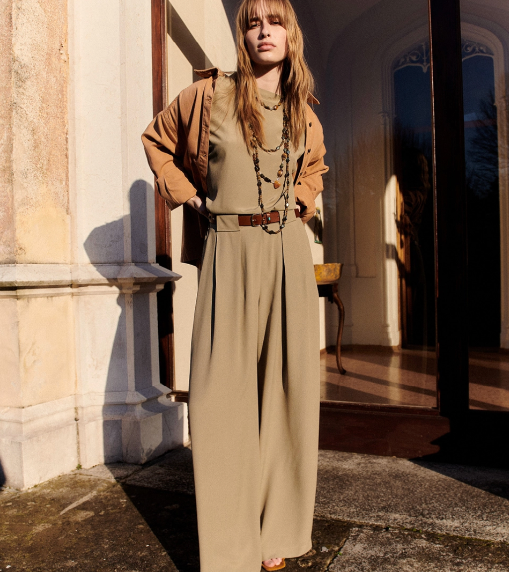 Pantalon Aspen Soie Vert Sage - Momoni
