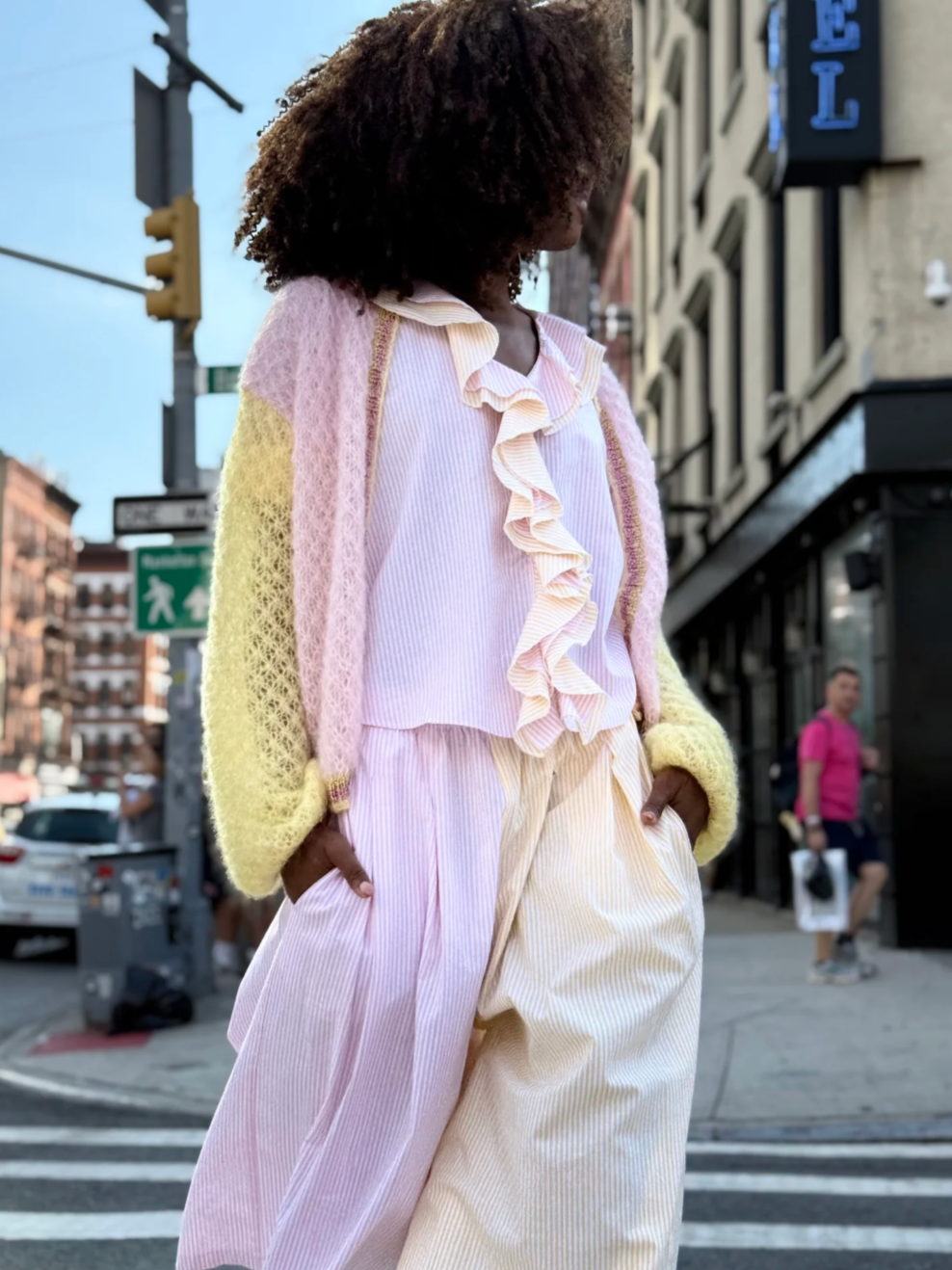 Fairy Blouse Rayures Jaune/Rose - Rose Carmine