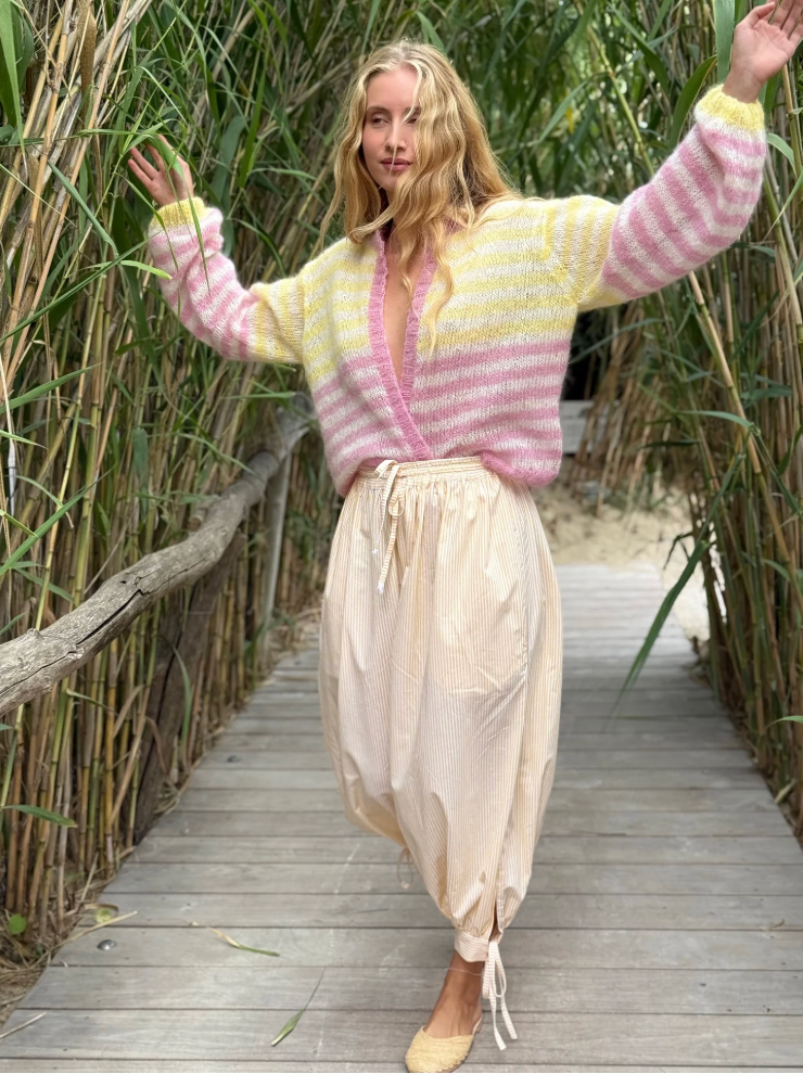 Genie Pant Rayures Jaune - Rose Carmine